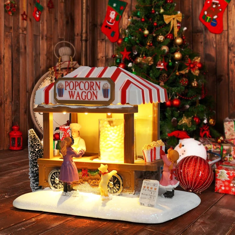 CHONSUN Christmas Village Collectible Buildings Christmas Village Houses Popcorn House with LED Light Musical USB Indoor Figurines Decoration Indoor Xmas Decor - Image 2